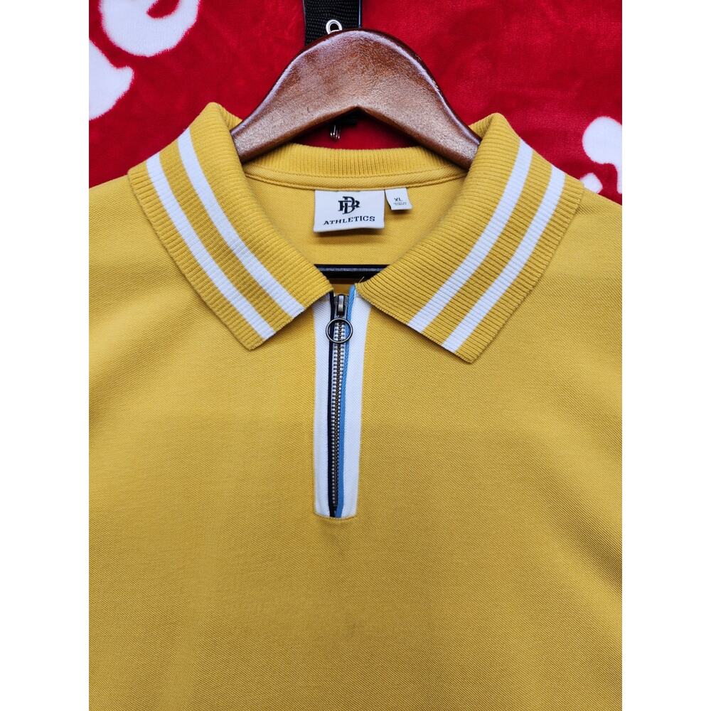 Mens Yellow Polo Shirt XL Zip Collar Short Sleeve Casual Golf Preppy